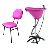 Escova Lavatório Salão Portátil Rosa + Cadeira Fixa