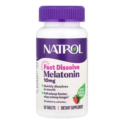 Natrol Melatonina 10 mg – 60 tabletas de disolución rápida sabor fresa, fórmula vegetariana, sin gluten ni OMG, sin necesidad de agua, ideal para rutina nocturna | MercadoLibre