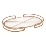 Bandeja Decorativa De Vidro Com Suporte Cobre Oval Grande