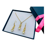 Set Collar Y Aretes Bailarina Ballet Perlas 4 Baños Oro 18k