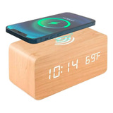 Reloj 2 En 1 Digital Tipo Madera Despertador + Cargador Celu