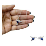 Set Cadena Aros Dije Plata 925 Colibrí Zircon Cubic Mujer