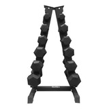 Rack C/6 Pares Mancuerna Hexagonal 5,10,15,20,25,30 Lb Tayga Color Negro