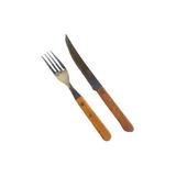 Set 12 Cuchillos + 12 Tenedores Madera Acero Inox Para Asado