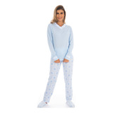 Pijama De Frio Feminino Canelado Gola Com Renda Victory