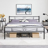 Cama King Metal Con Cabecera Y Base, No Requiere Somier