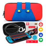 Capa Case Estojo Mario Nintendo Switch + Película + 4 Grips