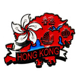 Imã Hong Kong Mapa Bandeira Simbolos Imã Geladeira Hong Kong