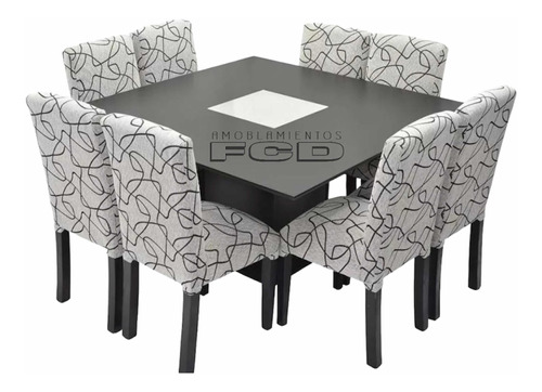 Mesa Cuadrada Comedor 140 X 140 Con 8 Sillas Tela Chenille