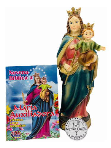 Virgen Maria Auxiliadora En Porcelana Italiana 19cm + Novena