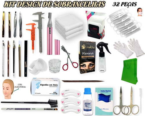 Kit Design De Sobrancelhas Profissional 32 Itens C/ 1 Henna