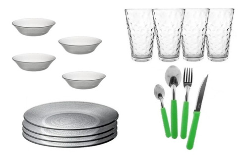 Set De Vajilla Completa 4 Personas Plato Vaso Cubierto 28pza