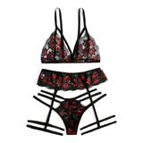 Conjunto Sexy Lingerie Em Renda Tiras