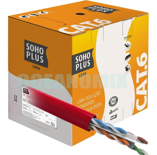 Cabo De Rede Vermelho Utp Cat6 Furukawa Sohoplus Rolo 100 Mt