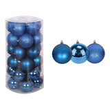 Esferas De Navidad 30pz Decoración Navideña Árbol Color Azul Rey