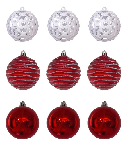 Bolas De Natal Mista Vermelha E Branca C/9 Kx8786 Cor Vermelho E Branco Misto