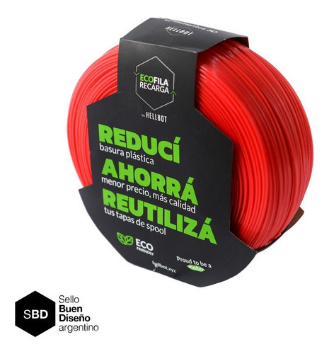 Filamento Pla 1.75mm Hellbot Ecofila - 1kg - Impresion 3d Color Rojo