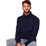 Polera Sweater Hombre Pullover Lana Con Cordón En Cuello Ms