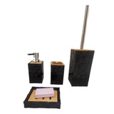 Set 4 Accesorios Baño Diseño Nórdico Bambu Negro Combinado