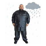 Capa Roupa Chuva Pvc Preta Moto Motoqueiro Forrada Com Gola