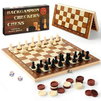 Juego De Tablero Ajedrez Profesional Plegable Madera 3 En 1 | MercadoLibre