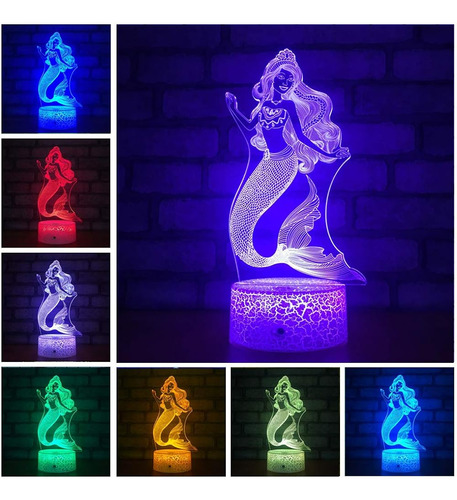 Mermaid 3d Lámpara De Luz Nocturna Para Niños Con Smart Touc