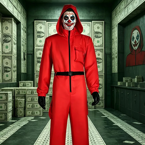 Disfraz La Casa Papel Adulto Con Mono Completo Peluca Cinturón Guantes Traje Halloween Cosplay Fiesta Overol Con Capucha Outfit Carnaval Hombre Mujer