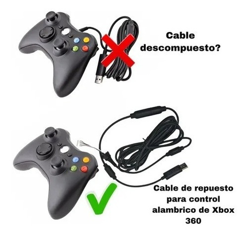 Cable Ori Control Alámbrico Compatible Con Xbox 360 Negro