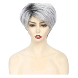 Peruca Grisalha Feminina Branco Wig Humana Cabelo Humano