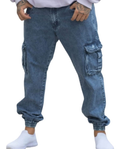 Jogger Mom Hombre Pantalon Jean Con Pasa Cinto Puños Calidad