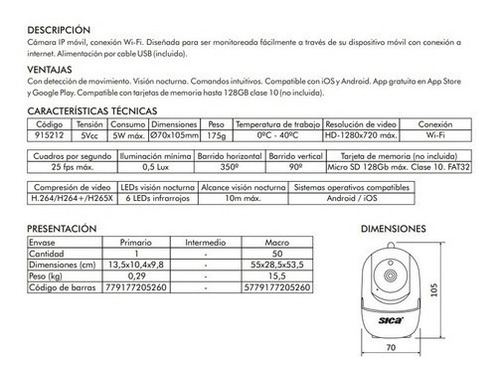 Camara De Seguridad Ip Motorizado Wifi Vision Nocturna Sica