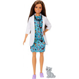 Muñeca Barbie Veterinaria Con Bata, Vestido Y Paciente