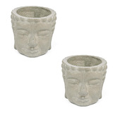 Conjunto 2 Vasos De Concreto Artesanal Buda 10cm Cinza