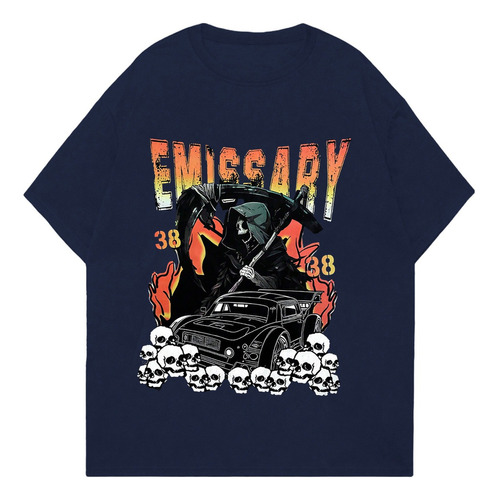 Camiseta Emissary Desenho Chamas Caveira Oversized Dark Side