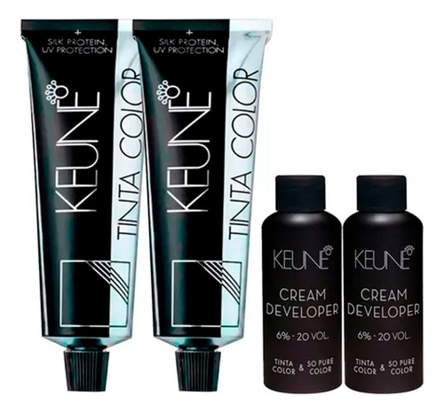 Kit 2 Tinta Keune Color 60ml + 2 Ox Cream Dev 20vol 6% 60ml