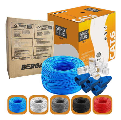 Cabo Rede 100m Furukawa Soho Plus Cat6 Azul + 10 Conect Capa