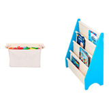 Kit Montessori, Porta Livros Azul + Guarda Brinquedos