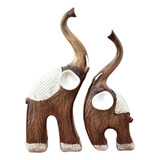 Set De Esculturas De Elefante Con Grano De Madera De Resina