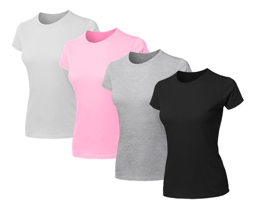 Kit 4 Blusas Feminina Camiseta Lisa Básica Algodão Baby Look