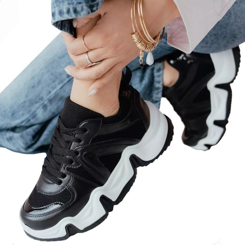 Zapatilla Alta Plataforma Mujer Sneakers Moda Zapato Liviana