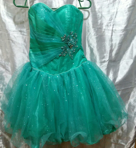 Vestido De Fiesta  Para Niña Talla  12 Color Verde Agua 