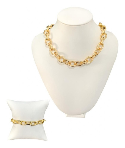 Gargantilha Choker Elos + Pulseira Feminina Elos A Ouro 18k