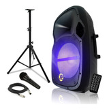 Bafle Potenciado 15 Led Tripode Micrófono Kit Karaoke