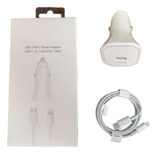 Cargador Auto Compatible Con iPhone 20w + Cable Tipo C 