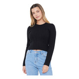 Sweater Mujer Slim Trenzado Negro Corona