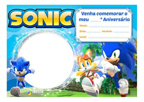 30 Convite Sonic Com Foto Festa Infantil