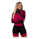 Macaquinho Roupa Ciclismo Feminino Savancini Forro Gel Rosa