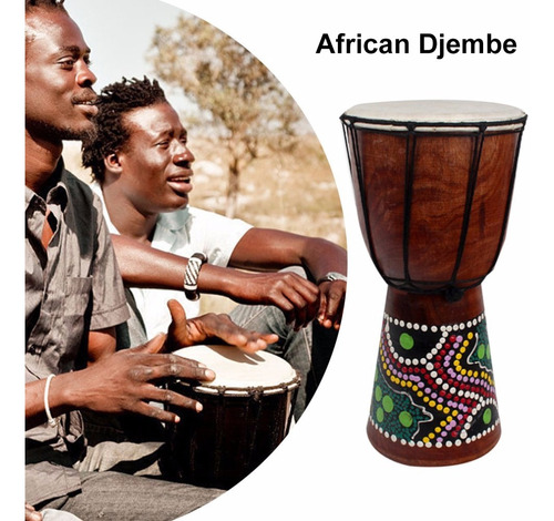 Tambor De Djembe Africano Tallado A Mano, De Madera Maciza,