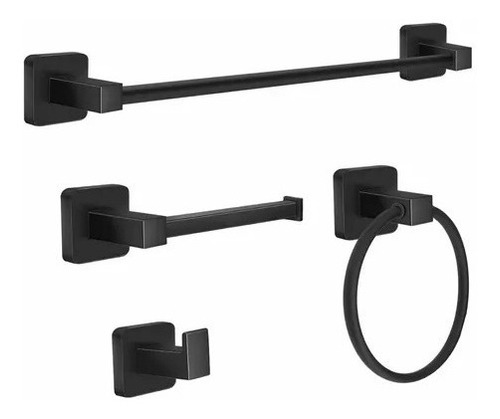 Set De 4 Accesorios De Baño Negro Con Tornillos Y Tarugos