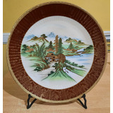 Antiguo Plato Decorativo Tsuji Porcelana 30 Cm Con Soporte